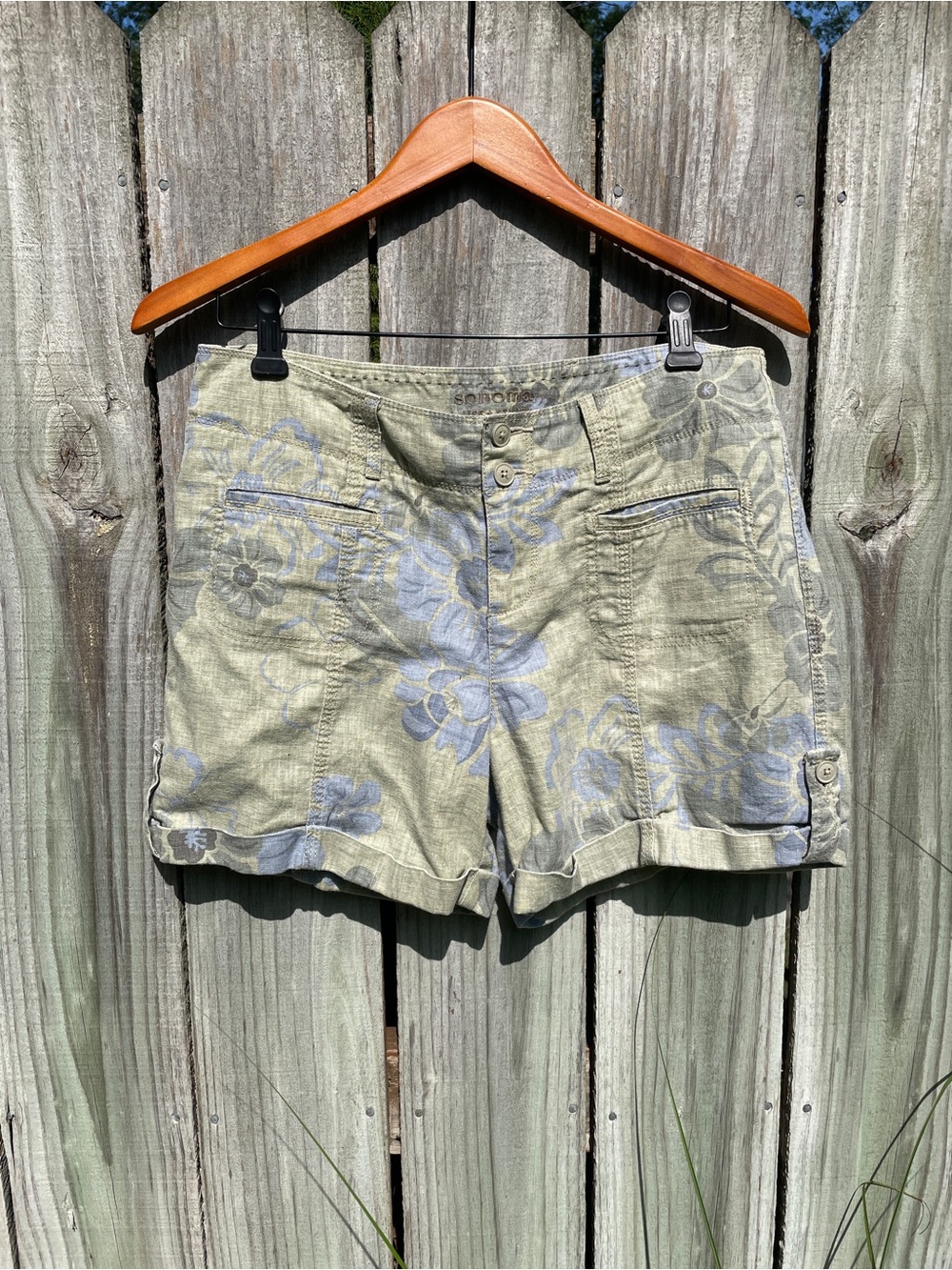Sonoma Floral Linen-Blend Shorts in Olive and Soft Blue